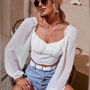 White sweetheart long sleeve top